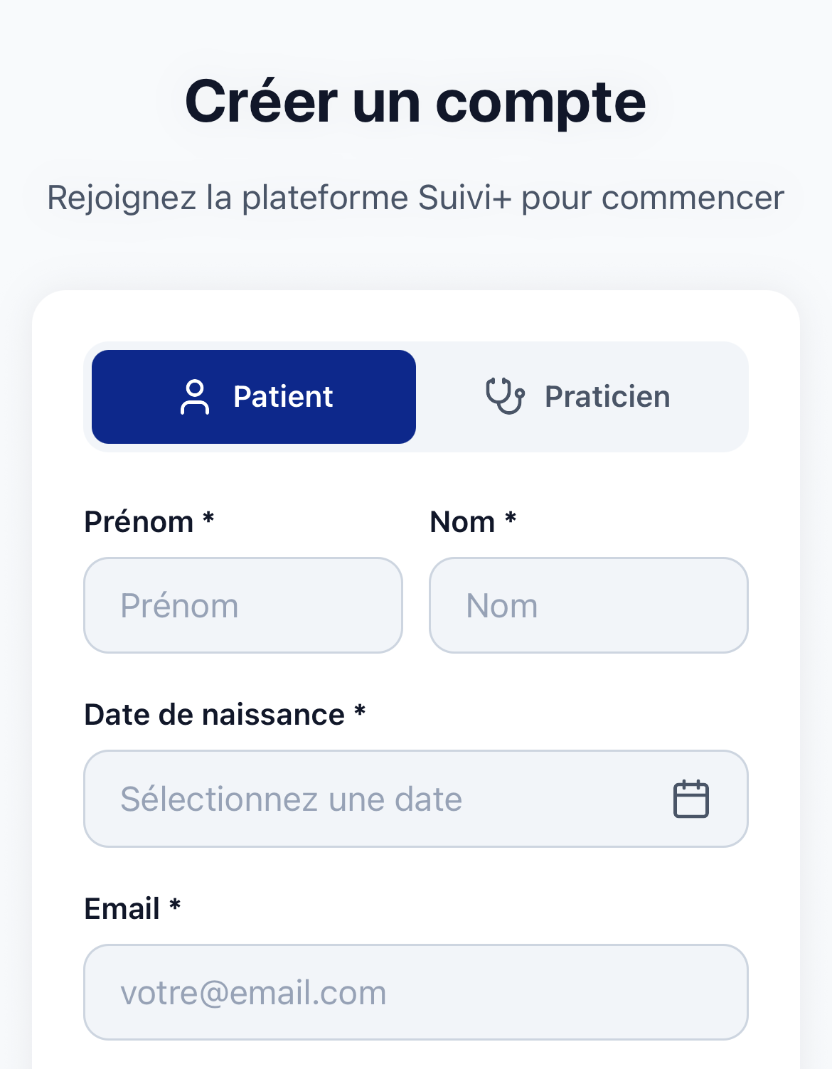 Création de compte patient
