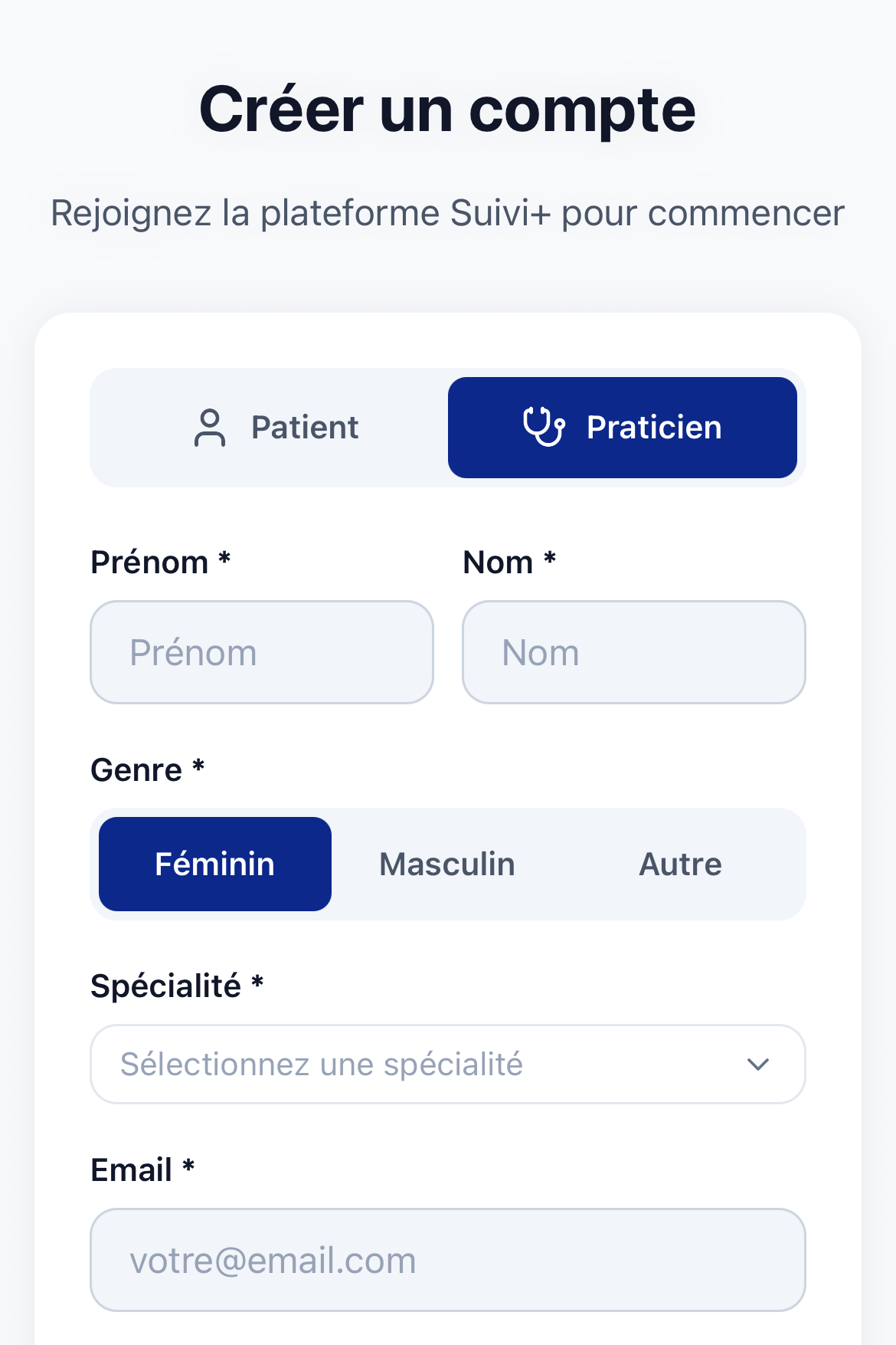 Création de compte praticien